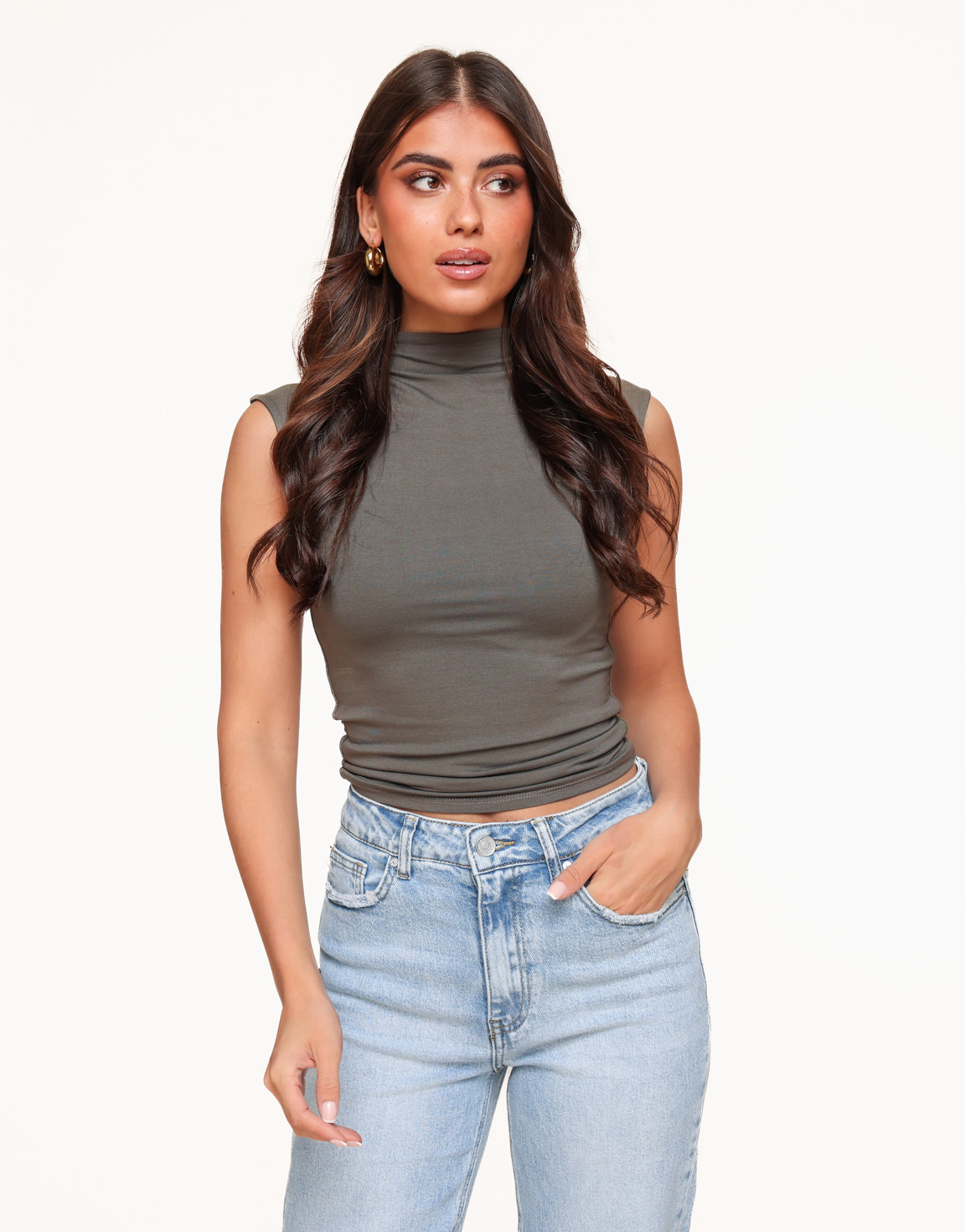 Dark Taupe High Neck Top