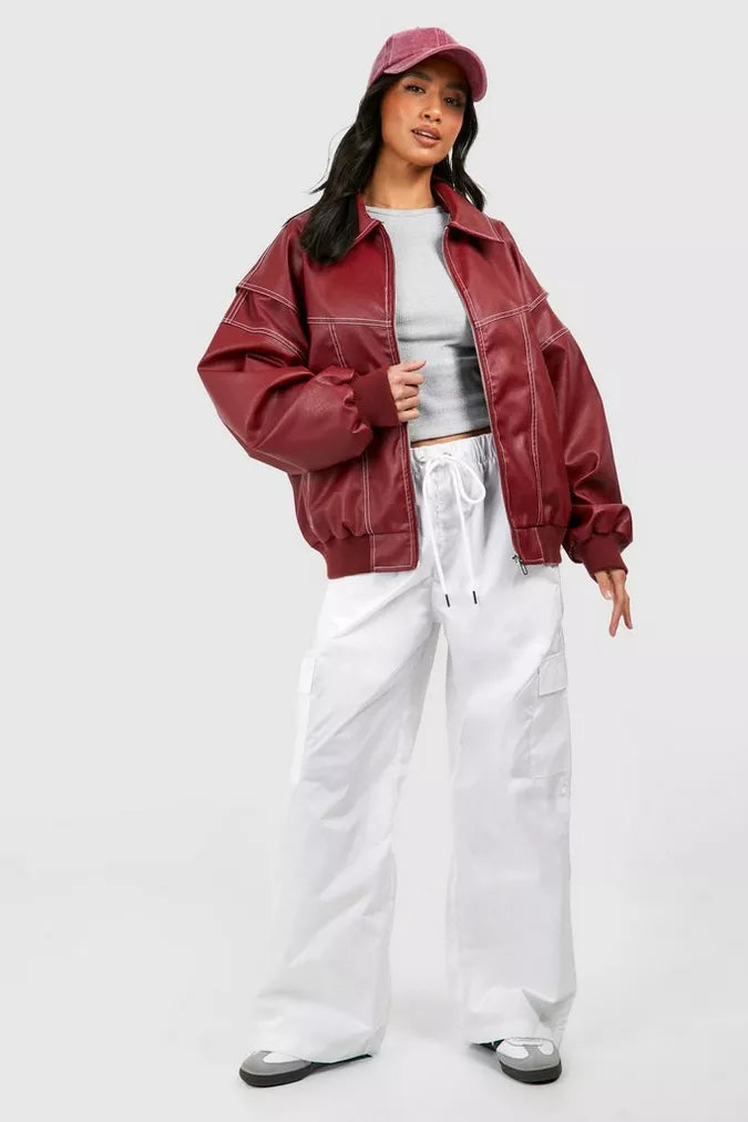 Aveline Faux Leather Bomber Jacket